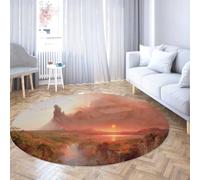 Via Vela Styles de Peinture de renommée Mondiale Grands Tapis Ronds 80cm Vallée Coucher de Soleil Paysage Tapis Mince antidérapant Lavable pour Salle de Classe Tout-Petit Chambre de bébé