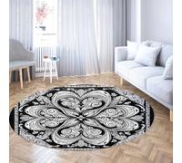 Via Vela Tapis 120cm Ronds bohèmes Géométrie Abstraite antidérapant Lavable carpette circulaires Descente de lit Floraux symétriques décoratif pour Salon Chambre Entrée Hall d Cuisine Sol à
