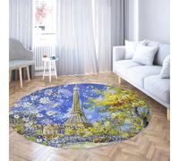 Via Vela Tapis 120cm Ronds d Automne Tour Eiffel carpette circulaires lavables Art Aquarelle Descente de lit antidérapante Chambre à Atelier Poils Bas pour Balcon Dortoir Salle Jeux Couloir