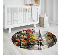 Via Vela Tapis 120cm Ronds Paris carpette circulaires lavables Art de la Ville Descente lit antidérapant Street Walk sont des Nursery Souples Eiffel Tower à Poil Bas pour Chambre Salon