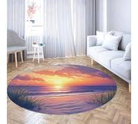 Via Vela Tapis 120cm Ronds Sunset carpette circulaires antidérapants artistiques en Herbe de Plage Cuisine Dunes Sable colorées Descente lit Lavable Machine Vagues mer Fin et Grand vestiaire