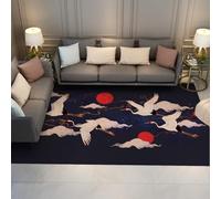 Via Vela Tapis 120x150cm de nurserie Lavable Style Oriental carpette Asiatique pour Salon Patio Oiseaux Modern Waves Imprimé Descente lit Doux Fin Pliable Bleu Marine résistant aux Taches Chambre