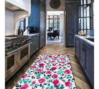 Via Vela Tapis 120x150cm vibrants carpette bohème Lavable à la Machine Descente de lit antidérapant Rose Salon Feuilles Bleu Sarcelle Floraux Poil Bas décoration intérieure Douce Moderne Pop aux