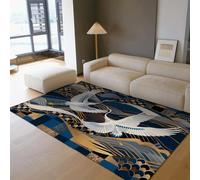 Via Vela Tapis 120x150cm Vintage Décoration Artistique d Oiseaux créative Grue carpette Abstraite antidérapante Descente de lit Salon lavables Grands Poils Bas Pliables résistants aux Taches à