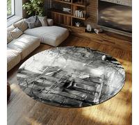 Via Vela Tapis 150cm Ronds Noirs et Blancs carpette dérapants antidérapants Scène de Rue Descente lit circulaires Aquarelle Paris Paysage Urbain Lampadaire Salon Chambre Entrée Sol Doux à Poil