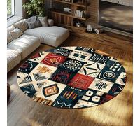 Via Vela Tapis 150cm Ronds primitifs carpette circulaires lavables Descente de lit tribaliste antidérapant Tribal Populaire géométrique Pliant Fin dans la Salle Jeux Sol résistant aux Taches à