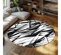 Via Vela Tapis 160cm Ronds Abstraits expressifs Noir Blanc Motif de Peinture à l Encre Minimaliste carpette Circulaire au Sol Éclats Design antidérapant Poils Bas Descente lit Doux pour Chambre