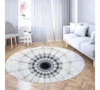 Via Vela Tapis 160cm Ronds Gothiques futuristes carpette lavables en Toile d araignée Noir et Blanc Design Radial Descente de lit Circulaire Grille Abstraite Art antidérapant à Poils pour au