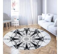 Via Vela Tapis 160cm Ronds Gothiques lavables Noir et Blanc Style Toile d araignée Design de carpette Circulaire Descente lit à Motif symétrique en Grille pour Salle Jeux Antidérapant Poils Bas