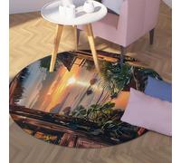Via Vela Tapis 160cm Ronds Nature esthétiques carpette circulaires lavables Palm Tree Sunset Studio Descente de lit antidérapants d entrée résistant aux Taches à Poils Faibles en Bois et avec