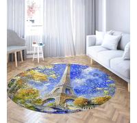 Via Vela Tapis 160cm Ronds romantiques Pont de la Tour Eiffel carpette circulaires lavables Descente lit antidérapant à Feuilles d Automne Chambre Fine Poils Bas Bureau pour Balcon Patio