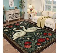 Via Vela Tapis 160x200cm d Espace pour Le Salon Swan Vintage Red Floral Machine carpette antidérapants lavables Descente de lit botanique Art Nouveau Dark Academia à Poil Bas Salle Bain Entrée la