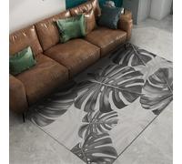 Via Vela Tapis 160x200cm Nordiques carpette Bohème Lavable à la Machine Descente de lit antidérapant Monstera Leaf résistant aux Taches Salon Poils Bas Blancs et Gris intérieur Doux Minimaliste