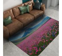 Via Vela Tapis 160x230cm de décors naturels pour Salon carpette Lavable en Champ Fleurs 3D Descente lit Fleuri Violet Motif Marguerite Violette antidérapants à Poil Bas Paysage montagneux avec