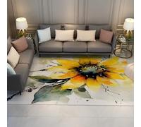 Via Vela Tapis 160x230cm Floraux Modernes pour Le Salon Ferme à Dos antidérapant carpette Lavable Motif de Tournesol Jaune Grand Descente lit Doux Salle Manger Aquarelle Poil Bas sous la Table