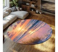 Via Vela Tapis 180cm Ronds Modernes Salon en Herbe de Plage carpette circulaires antidérapants Vagues mer Descente lit Lavable à la Machine Chambre Coucher Soleil Colorée Fin Dunes Sable Entrée