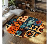 Via Vela Tapis 180cm Ronds primitifs carpette antidérapants Art Populaire Africain Descente de lit circulaires lavables géométriques Fin Pliable Salon Sol Ethnique résistant aux Taches à Poils