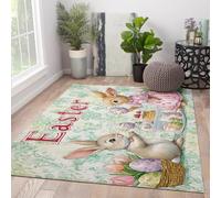 Via Vela Tapis 180x270cm de Salon Ferme carpette Modernes dessinés animés Grands et Doux lavables pour la Chambre en œufs Pâques à Motif Lapin Descente lit Sol intérieur esthétique Printemps Bureau