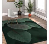Via Vela Tapis 180x270cm Modernes carpette Lavable à Feuilles Vert forêt Salon Descente de lit émeraude Profond antidérapant Chambre botanique Poil Bas Bureau Salle d étude Jungle Leafs