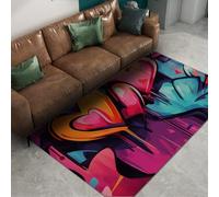 Via Vela Tapis 180x270cm Pop Art carpette de Salon en cœur Graffiti Descente lit antidérapants Chambre à Poils Bas Salle d étude au Sol Matelas Rose et Orange Style Street Vibrant Home Fin