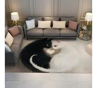 Via Vela Tapis 180x300cm artistiques Yin Yang Noir et Blanc Chat Love carpette du Salon Descente de lit antidérapants Chambre à Poil Bas Salle d étude Unique Grande au Sol Cœur Esthétique