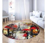 Via Vela Tapis 200cm Ronds Paris Parapluie Rouge carpette circulaires lavables Descente de lit antidérapante Rue pluvieuse Fin Tour Eiffel à Poils Bas pour Chambre Salon Nursery Accueil Bureau