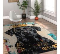 Via Vela Tapis 60x120cm de Portraits d Animaux pour Salon Chambre carpette Moderne Unique Lavable Graffiti Street Art à Motif Chien Noir Descente lit Poil Bas avec antidérapants l entrée