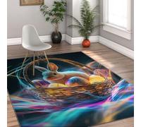 Via Vela Tapis 60x120cm de rêve pour Le Salon carpette lavables à la Machine en Mode Lapin Pâques Motif œufs colorés Descente lit Art Abstrait antidérapant Poil Bas surréaliste avec Un Dos