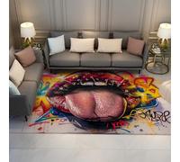 Via Vela Tapis 60x120cm Graffiti lavables à la Machine carpette lèvres Rouges Descente de lit Poil Bas antidérapant Urbain Langue Rouge d intérieur Fin pour Bureau Chambre Moderne créatifs Salle