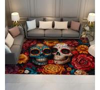 Via Vela Tapis 60x120cm Tapis Sucre crâne Fin Pliable Lavable Machine dortoir Motifs Floraux antidérapants Dos résistant Taches Sol Poil Bas décoration intérieure Style Gothique Salle d'étude