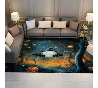 Via Vela Tapis 60x90cm de rêve Magical Starry Night Woods Charme Ghost Design Surface carpette antidérapant Descente lit Salon Lavable Grands Pliables à Poil Bas et résistants aux Taches pour