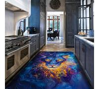 Via Vela Tapis 60x90cm surréalistes pour Le Salon Design Ciel étoilé à Dos antidérapant carpette Lavable Graffiti Descente de lit Grand Douce Salle Manger Motif léopard Bleu rêve Poils Bas la