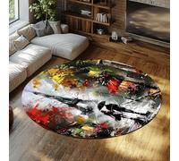Via Vela Tapis 80cm Ronds Modernes Salon Paris Tour Eiffel carpette circulaires Descente de lit antidérapante Pliable Machine à Poil Bas Poils Peinture l Huile Lavable Chambre bébé Bureau