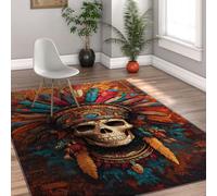 Via Vela Tapis 80x150cm de Salon en Forme crâne Indien Plumes colorées imprimées Grands carpette Doux lavables pour Chambre Descente lit sauteurs du sud Ouest intérieur Sol Jour des Morts Home