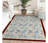Via Vela Tapis Botanique Lavable minimalistes Modernes pour Le Salon 140x200cm Doux Mince Aquarelle Motifs de Feuilles et Fruits Antidérapant Support Faible Velours Grand Boho Home Decor