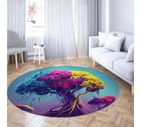 Via Vela Tapis circulaires Dream Tree 80cm Rond à Motif néon Magic Forest coloré Grande Machine Pliante antidérapante Fins résistants aux Taches de Sol pour la Salle Bain Décoration du Hall