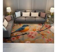 Via Vela Tapis d’Oiseau Mignon 80x150cm Rose en Fleurs de Cerisier Sol Pliable à Poil Bas résistant aux Taches Design Bois Marron Branches Magnifique Doux pour Salon Chambre décoration intérieure