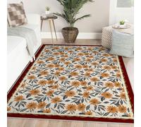 Via Vela Tapis de Campagne lavables en Machine 60x90cm pour Le Salon Fille garçons Chambre d Enfant Art Traditionnel Support antidérapants Tribal Vintage Simple Fleur et Feuille Motif