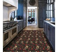 Via Vela Tapis de Couloir d’Art Unique 40x100cm Motif Rose et crâne Tapis d’entrée antidérapant Lavable pour Salle de Bain Chambre Cuisine blanchisserie