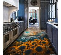 Via Vela Tapis de Cuisine Sunflower 180x270cm Peinture à l’Huile Clouds Design Lavable antidérapant Motif Fleurs Sauvages Jaunes Revêtement Sol élégant pour Salle Manger Entrée Décoration la Maison
