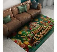 Via Vela Tapis drôles 160x200cm Dessin animé Père Noël et élan Motif Revêtement de Sol Lavable Tapis antidérapant d’intérieur Mince Pliable pour Salon Salle de Bain