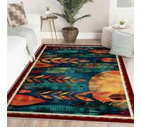 Via Vela Tapis lavables Modernes 120x180cm pour Le Salon Fille garçons Chambre d Enfant Motifs de Feuilles Abstraits et scènes Coucher Soleil Support antidérapants Tribal Boho Ethnique avec Bordure