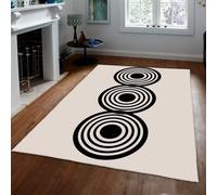 Via Vela Tapis pour Salon 100x150cm Design créatif Black Line Circle Pattern Tapis Lavable Doux antidérapant Non muant pour Salle de Jeux de Bureau à Domicile