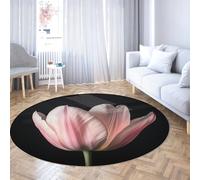 Via Vela Tapis Rond à Motifs de Tulipe Rose 80cm - Tapis Mince Doux avec Motif de Floraison Classique Lavable en Machine et antidérapant pour la décoration de la Salle à Manger