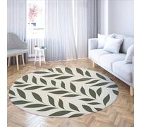 Via Vela Tapis Rond antidérapant de Style Nordique 200cm Vert Sauge Abstrait Feuilles Tapis Circulaire léger Lavable à Poils Ras pour Salon Chambre