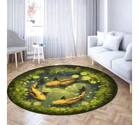 Via Vela Tapis Rond antidérapant Lavable à Peinture à l’Encre 100cm Étang de Lotus Motif de Poissons Koi Feng Shui Grand Tapis Circulaire antidérapant pour étude Balcon de la Salle à Manger
