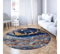 Via Vela Tapis Rond antidérapant Lavable de Style Classique de Luxe 160cm Traîneau au Rennes du Village de Noël Tapis Circulaire antidérapant pour la Salle d’étude