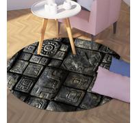 Via Vela Tapis Rond antidérapant Lavable de Style Vintage 80cm Hiéroglyphe Ancienne civilisation Motif Grand Cercle Tapis pour Salle d’étude Salle à Manger