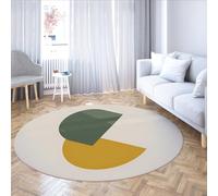 Via Vela Tapis Rond antidérapant Lavable Design créatif 200cm Abstrait Jaune Vert géométrique antidérapant Grand Cercle Tapis pour Salle d’étude Salle à Manger