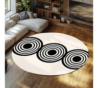 Via Vela Tapis Rond Contemporain 180cm Abstrait Lignes Noires Cercle antidérapant intérieur Lavable Grand jeté Tapis pour vestiaire Appartement Maison pépinière